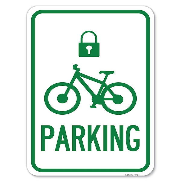 Parking With Cycle and LockHeavy-Gauge Aluminum Rust Proof Parking Sign, 18" x 24", A-1824-23476
